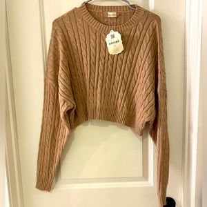 Beige Cable Knit Cropped Sweater